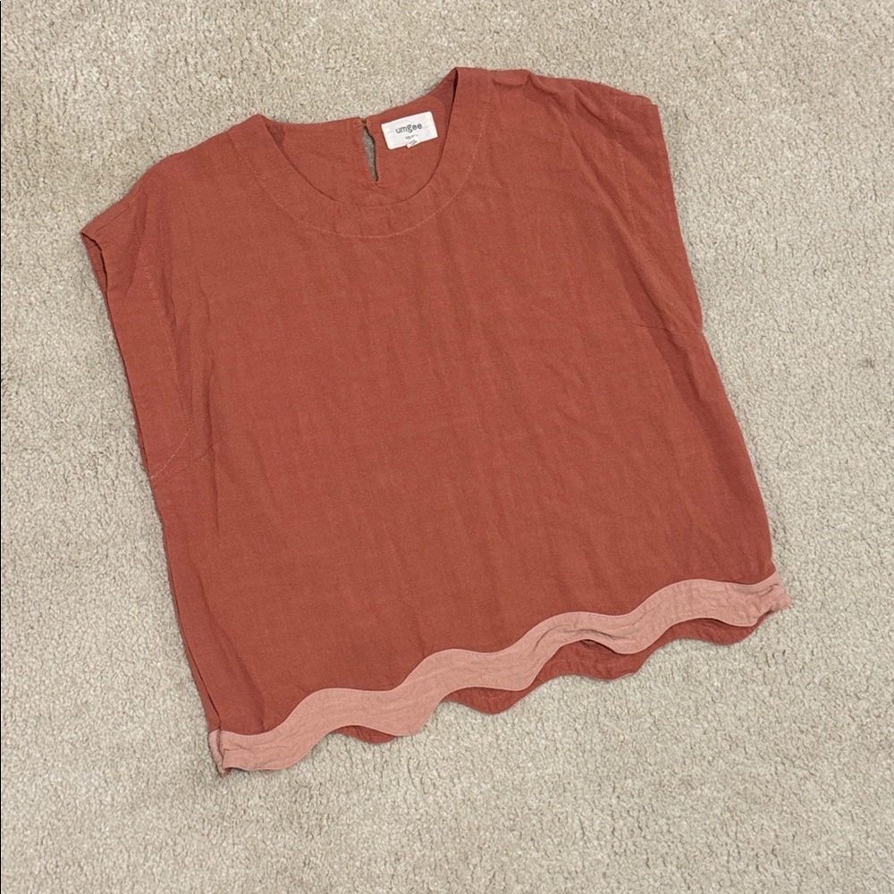 Umgee Terracotta boxy oversized Sleeveless Top with Scalloped Hem
